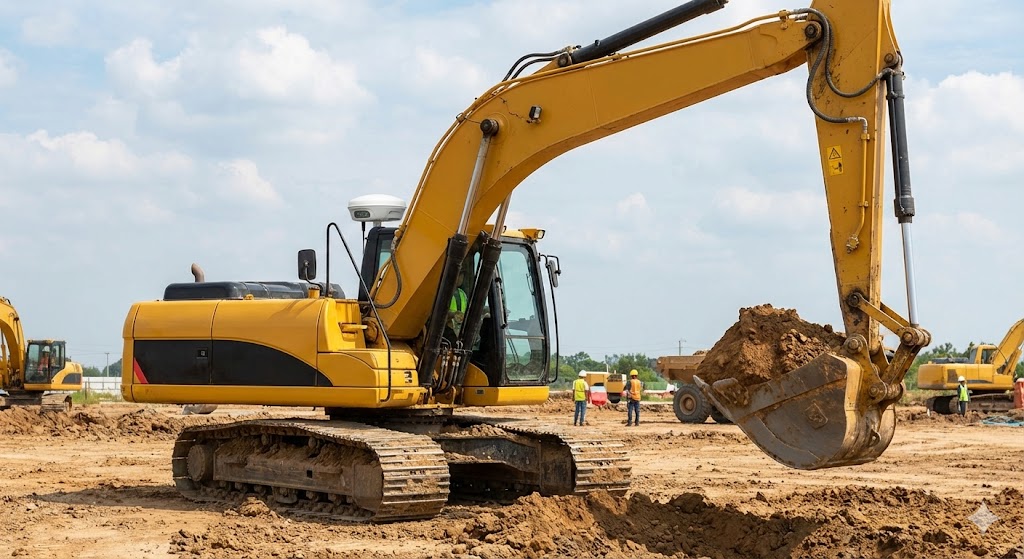 Used on excavators, bulldozers, and graders for automated grade control and precision earthmoving.
