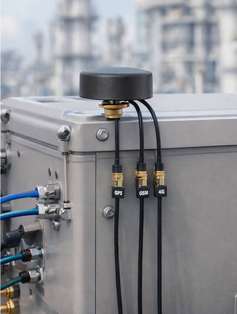 combo antenna installed on device enclosure for GPS and 4G GSM communication