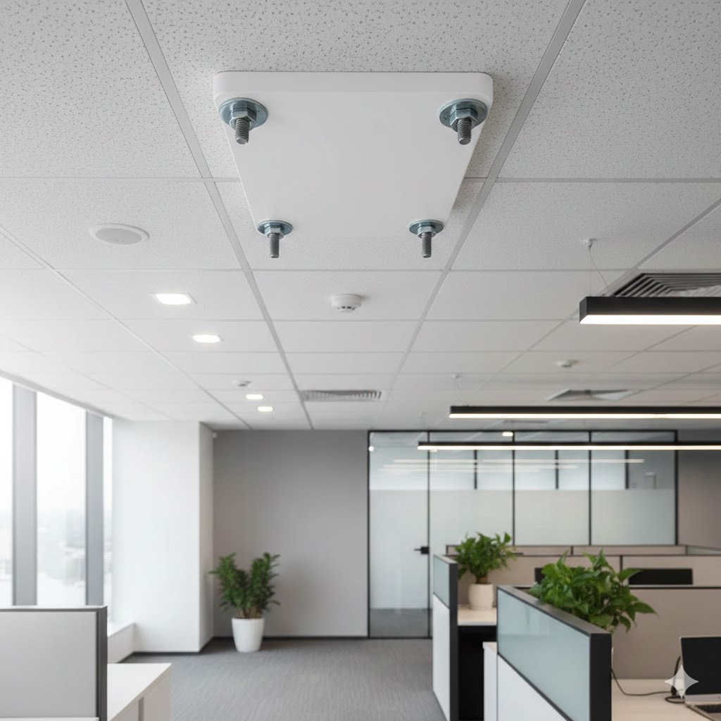 “Ceiling installation view antenna mounted on an office ceiling panel, indoor environment, clean modern office, realistic lighting, visible nut‑fixed mounting, subtle perspective, high detail, no text, no watermark.”.jpg